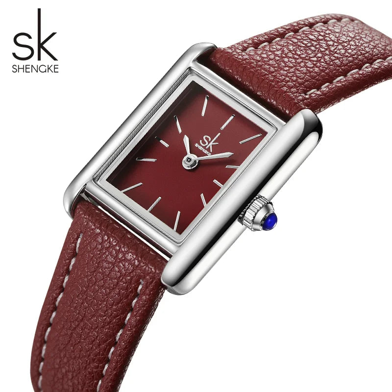 Shengke Women’s Silver Leather Watch – Elegant Ladies’ Quartz Wristwatch with Gift Box Temperance