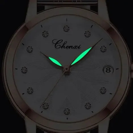 CHENXI 8833 Women's Luxury Automatic Mechanical Watch - Genuine Leather, Diamond Dial, Waterproof, Luminous Calendar