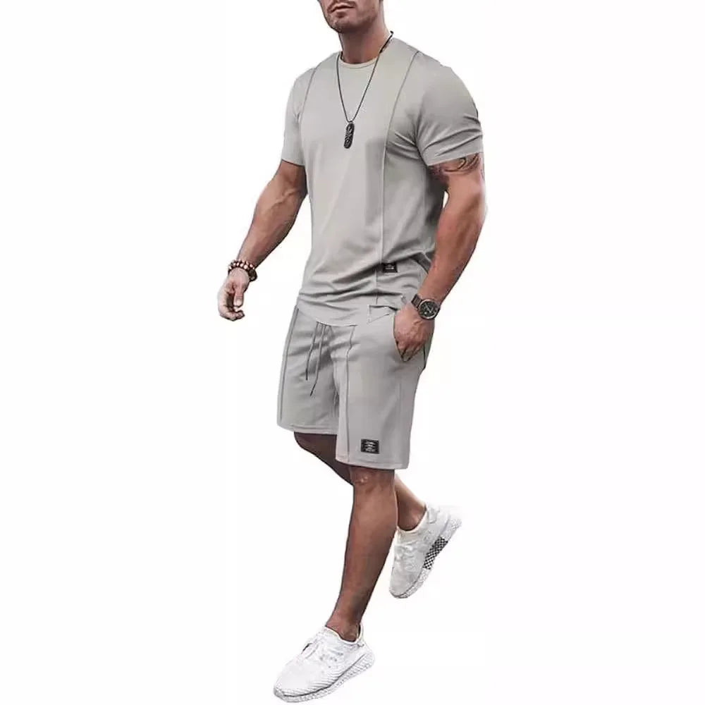 Men's Casual Sportswear Set | Summer Short-Sleeve Round Neck T-Shirt & Shorts in Fashionable Solid Colors Kevin