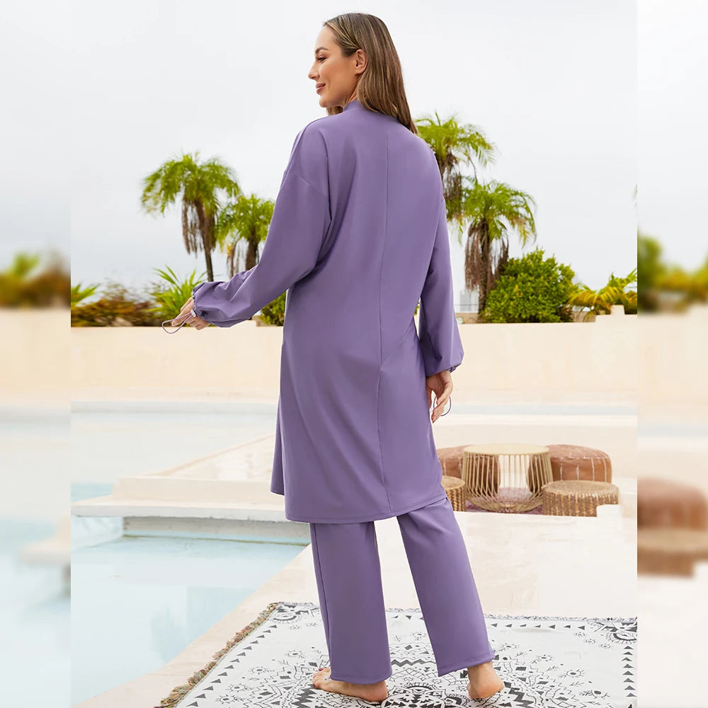 Purple Burkini for Women – Modest 3-Piece Long Sleeve Swimwear | Islamic Sports Swimsuit with Hijab Eshal