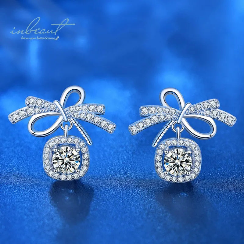 Trendy 925 Silver Bowknot Drop Earrings – 1 Carat D-Color Moissanite, Brilliant Cut, Diamond-Tested Fine Jewelry Maelys