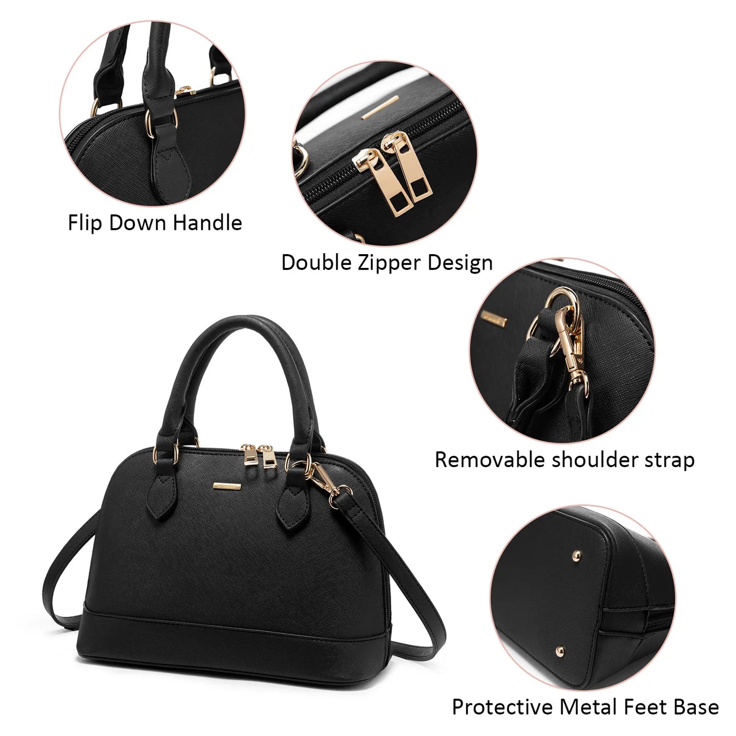 LOVEVOOK Designer Double Zip Satchel Bag – Classic Top Handle Shoulder Purse & Small Crossbody Bag for Women Yassi