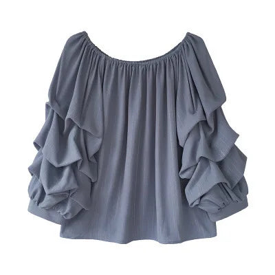 Women's Off-Shoulder Chiffon Blouse - Loose Lantern Sleeve Top Lara