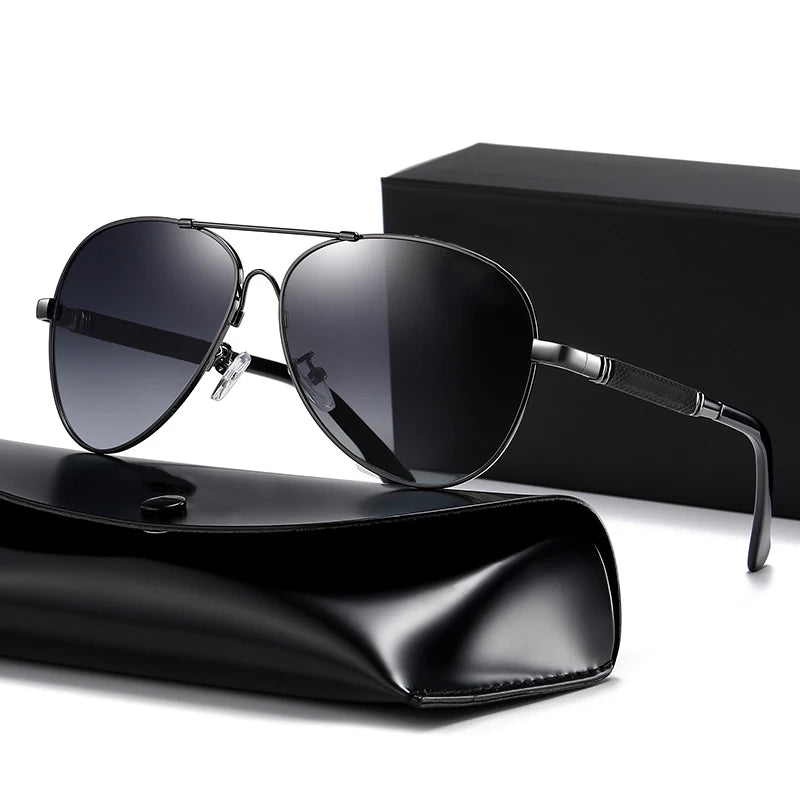 Luxury Pilot Polarized Night Vision Glasses – Memory Metal Photochromic Sunglasses for Men & Women | Driving Eyewear Edison