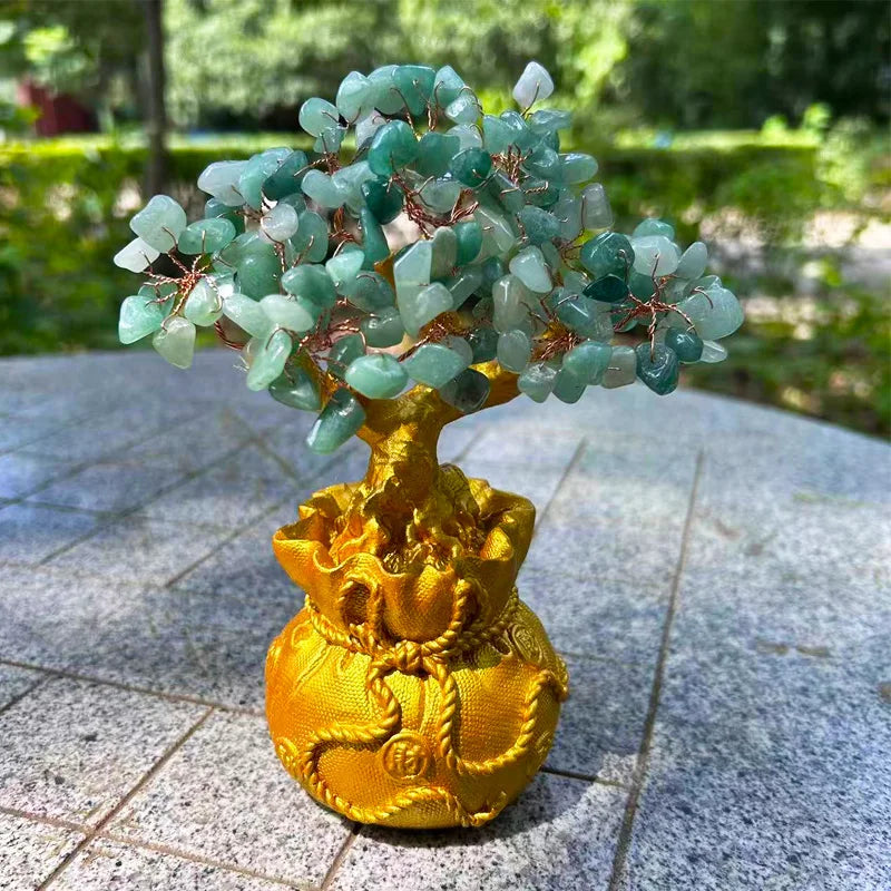 Seven-Chakra Pink Crystal Tree – Natural Healing Stone Ornament for Energy Balance