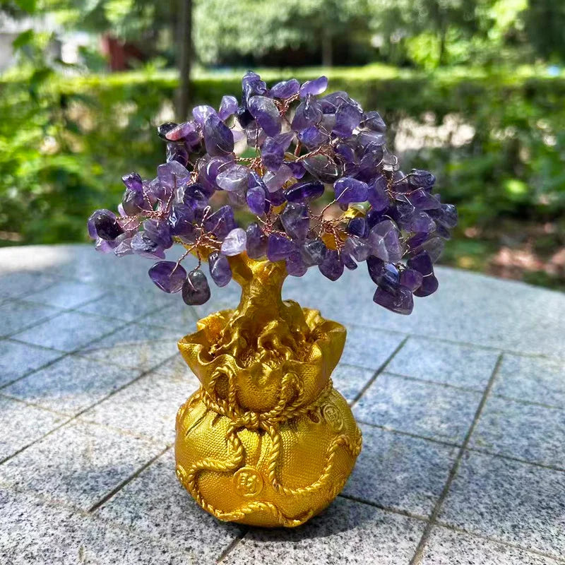 Seven-Chakra Pink Crystal Tree – Natural Healing Stone Ornament for Energy Balance