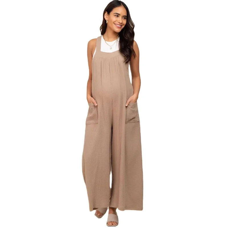 Maternity Overalls for Pregnant Women - Loose Wide-Leg Jumpsuit with Sleeveless Straps & Pockets | Casual Pregnancy Outfit Patricia