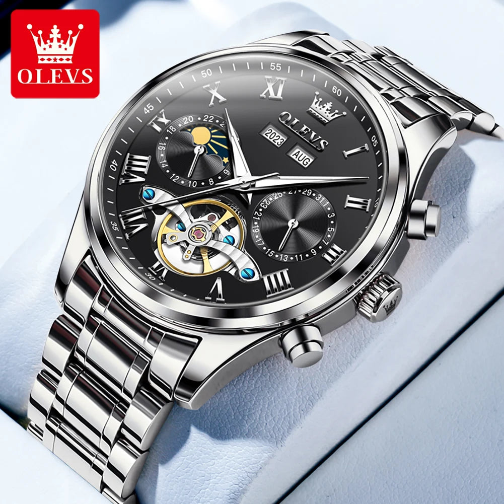 OLEVS 7005 Classic Men's Mechanical Watch – Original Stainless Steel Automatic Watch, Waterproof with Storage, Casual and Timeless Design