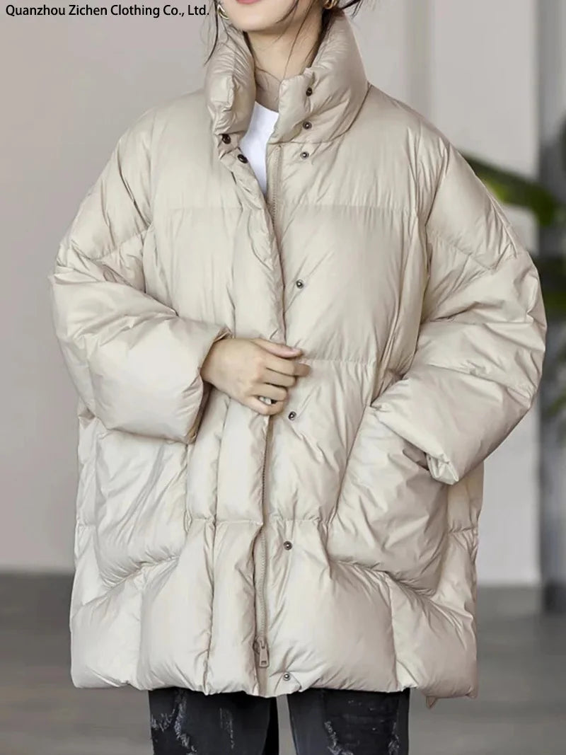 Women's Winter Warm Down Jacket – Windproof Quilted Coat with Stand Collar, Big Pockets