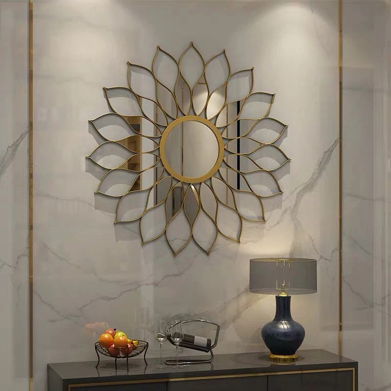 American Light Luxury Metal Wall Mirror – Stylish Hanging Decor for Porch, Living Room, Dining Room, and Background Walls