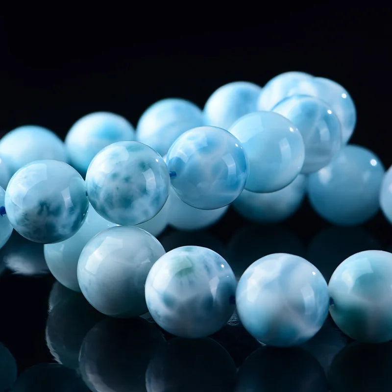 Natural Icy Sea-Pattern Stone Bracelet – Round Beads, Dominica Larimar, Ocean Crystal, and Septaria for Men and Women