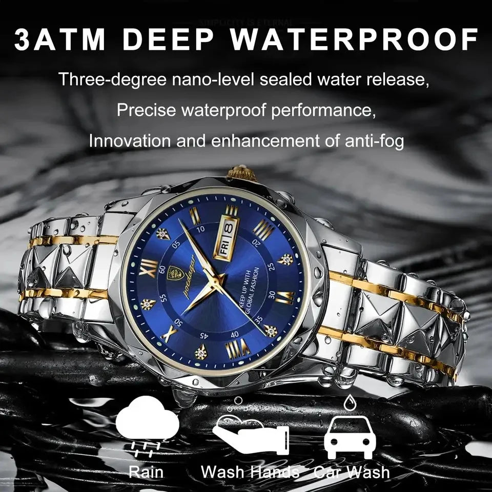 POEDAGAR 615 Waterproof Men's Watch – Luxury Quartz Wristwatch with Date & Week Display