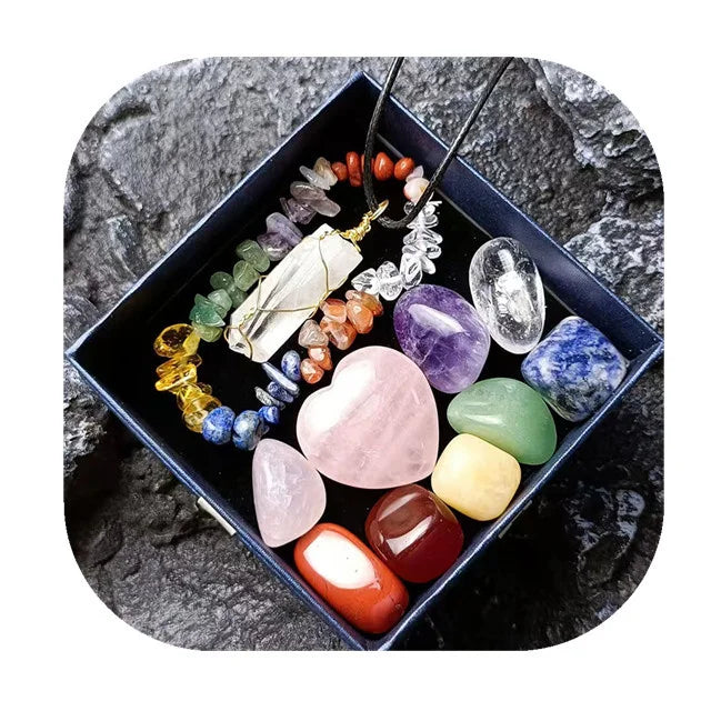 Crystal Chakra Stones Set – Healing Meditation Crystals with Box for Natural Energy Balancing