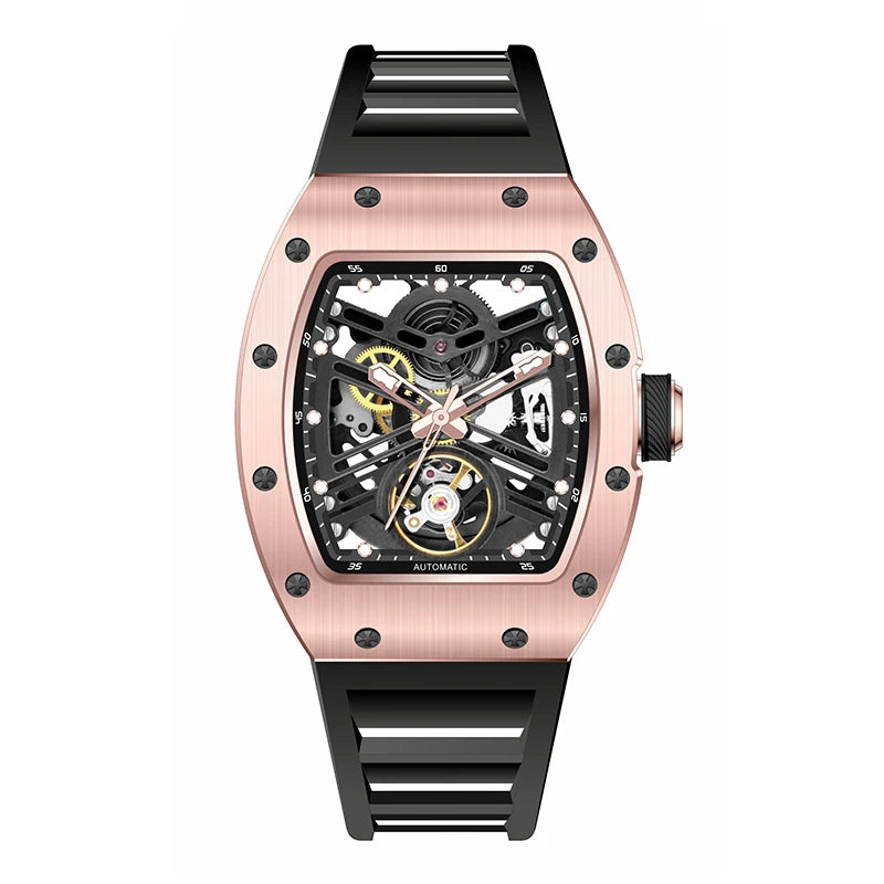 Luxury Men's Automatic Mechanical Watch – 30M Waterproof, Hollow Dial, Luminous Display, Silicone Strap & Power Reserve