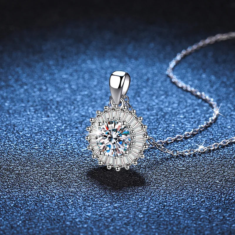 Classic Moissanite Pendant Necklace | Sterling Silver Anniversary & Engagement Gift Una
