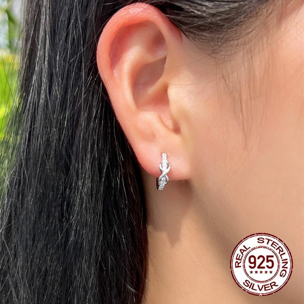 Minimalist 925 Sterling Silver Earrings for Women – 5A Cubic Zirconia Eternity Symbol Design Veron