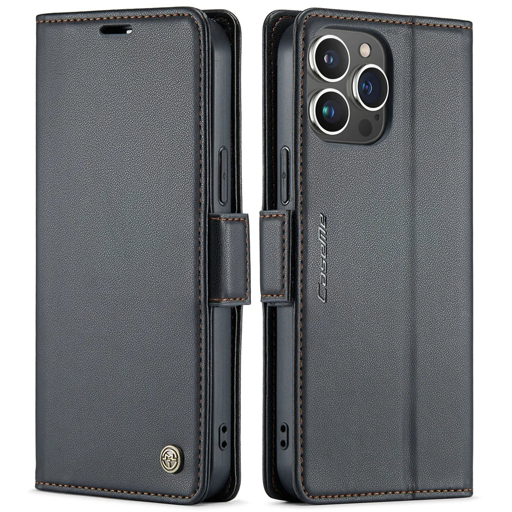 Magnetic Shockproof Leather Wallet Case – Luxury Kickstand with RFID Blocking for iPhone 14, 13, 12 Pro Max
