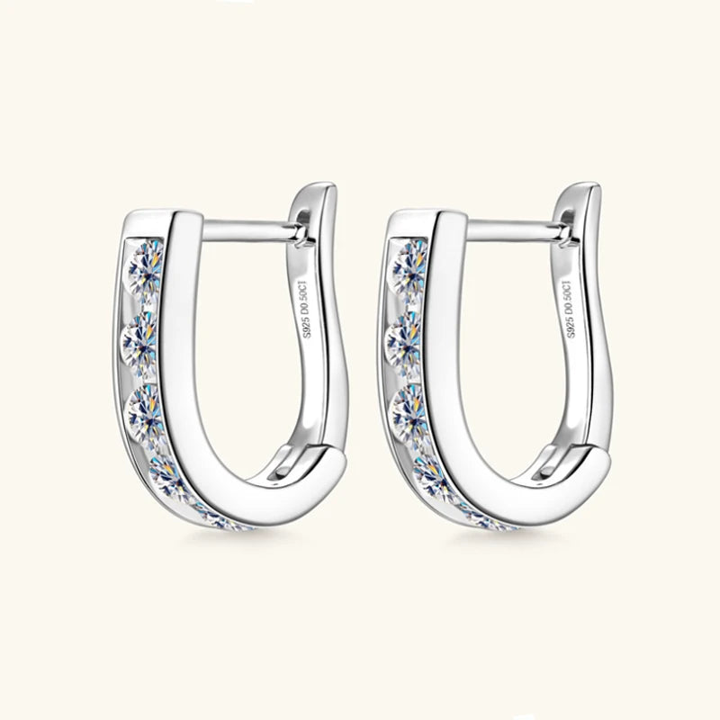 S925 Sterling Silver U-Shaped Moissanite Earrings 0.1ct, Minimalist Design, High-End Couple Style, Sweet & Modern Cora