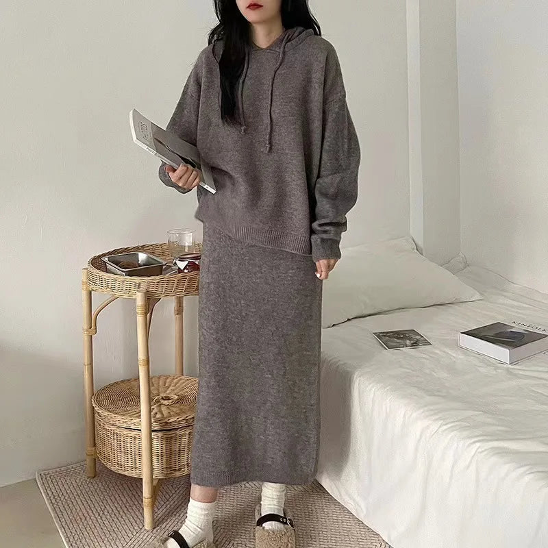 Women’s Hooded Sweater and Long Skirt Twin Set – Fashionable Autumn New Arrivals for Ladies Seren