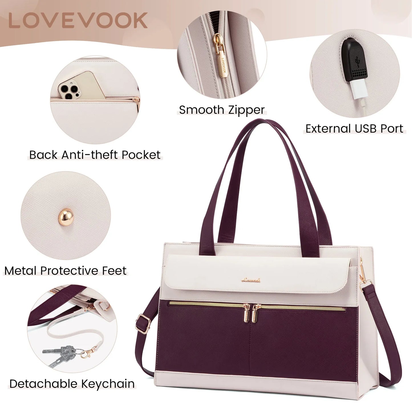 LOVEVOOK 2-Piece Laptop Tote & Shoulder Bag Set | 15.6-inch Women’s Briefcase