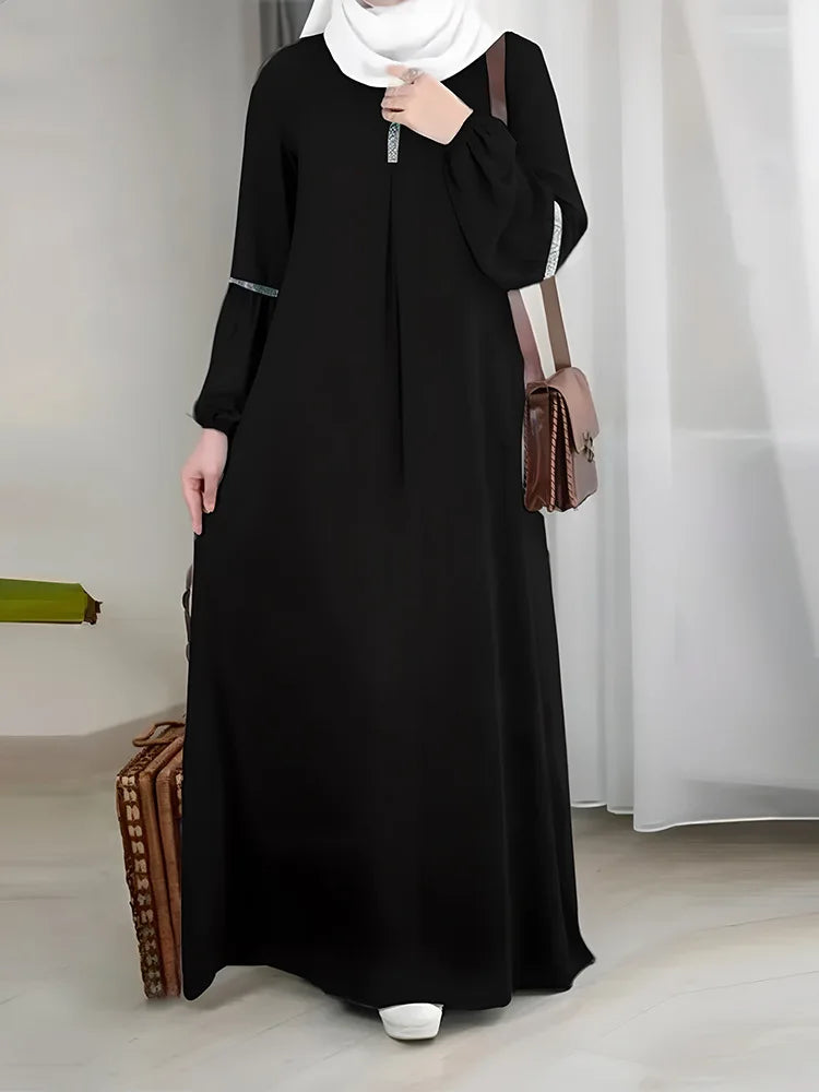 Long-Sleeve Abaya – Middle Eastern Sequin Sun Skirt Dress for Women, Polyester Casual Wear