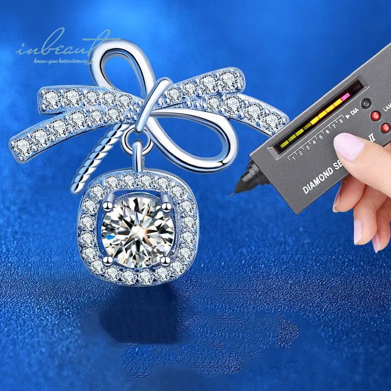 Trendy 925 Silver Bowknot Drop Earrings – 1 Carat D-Color Moissanite, Brilliant Cut, Diamond-Tested Fine Jewelry Maelys