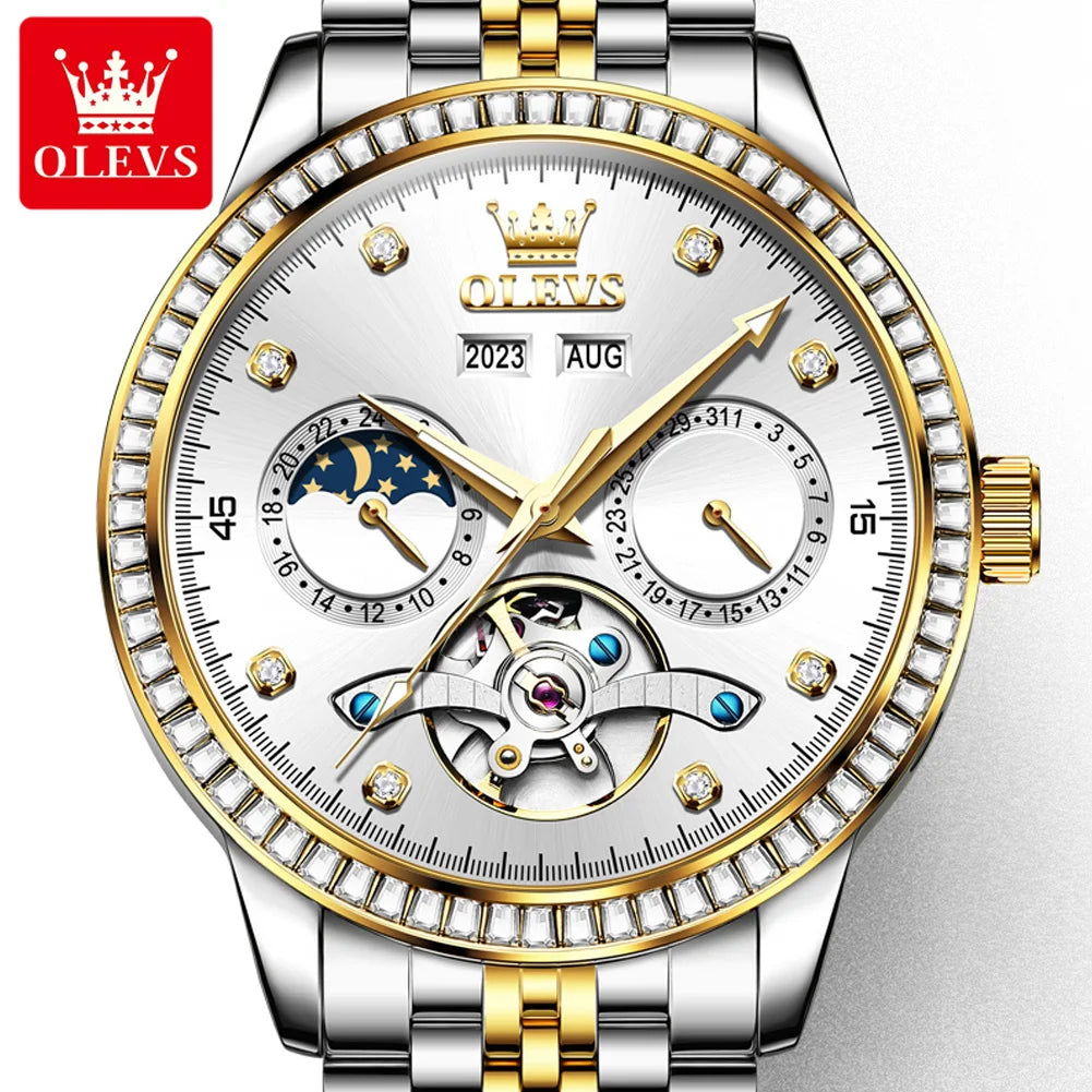 OLEVS 7016 Men's Mechanical Watch - Fashion Business Wristwatch with Stainless Steel Band, Waterproof, Automatic Movement