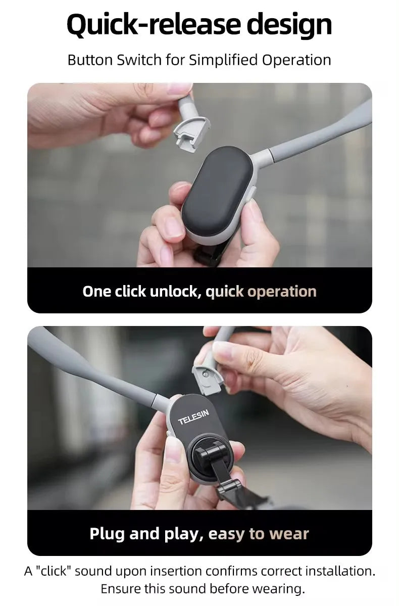 TELESIN Magnetic Quick-Release Halter Bracket | Action Camera Mount for GoPro Hero, Insta360, DJI, and Mobile Phones