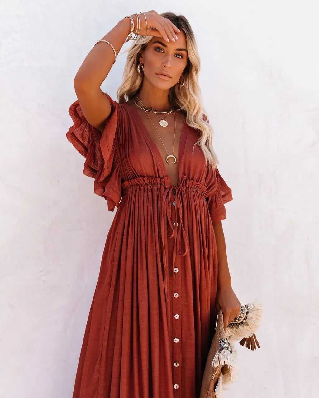 Women’s Lightweight Beach Smock Shirt with Rope Waist