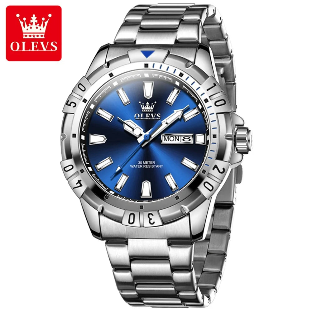 OLEVS 5560 Men's Quartz Watch - Stainless Steel, Waterproof, Luminous, Calendar