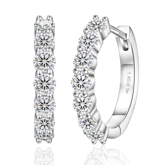 2.0CT D Color VVS1 Brilliant Round Cut Moissanite Lab‑Grown Diamond 925 Sterling Silver Huggie Hoop Earrings for Women & Men