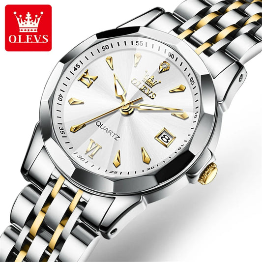 OLEVS 9998 Quartz Watch For Men & Women – Original Stainless Steel Band, Waterproof, with Calendar