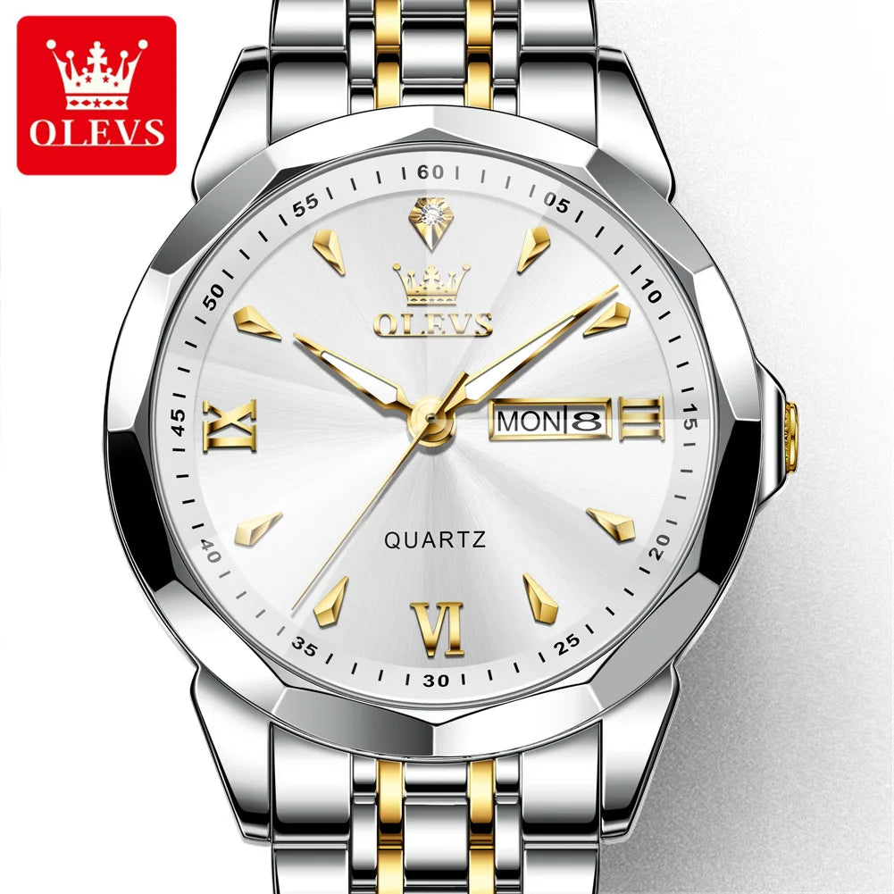 OLEVS 9998 Quartz Watch For Men & Women – Original Stainless Steel Band, Waterproof, with Calendar