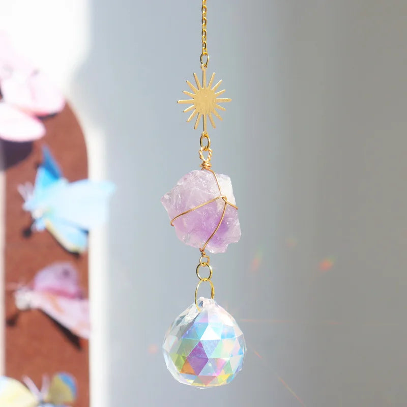 Natural Crystal Suncatcher | Raw Healing Crystals Hanging Sun Catcher for Home Décor & Positive Energy