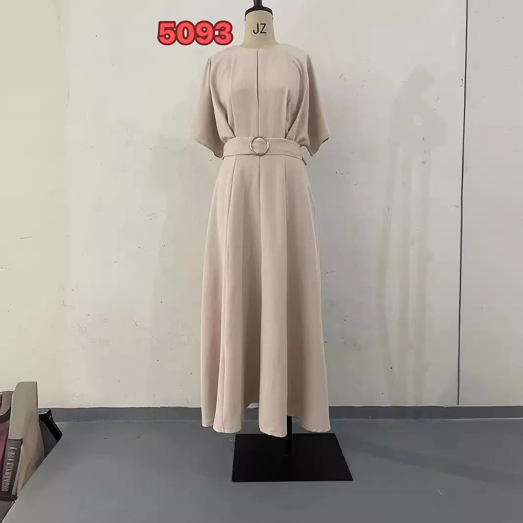Women's Summer Slim Fit Dress – Solid Color Round Neck Short Sleeve Fashionable Casual Style Monique
