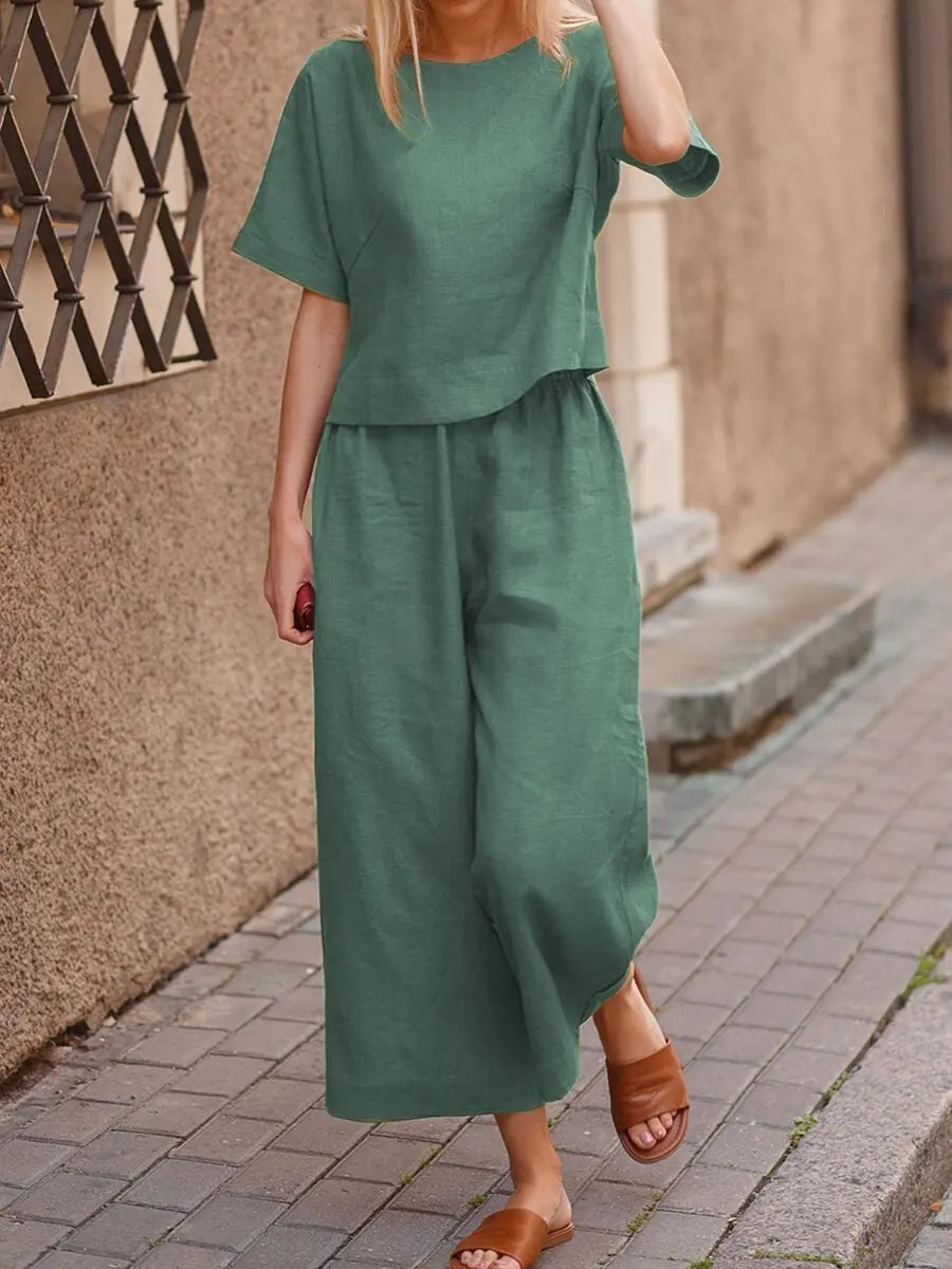 Women's Summer Two-Piece Set – Loose-Fit Top and Breathable Trousers