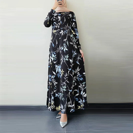 Elegant Floral Print Muslim Dress – Plus-Size Islamic Clothing | Dubai & Malaysia Party Abaya for Women Anisa