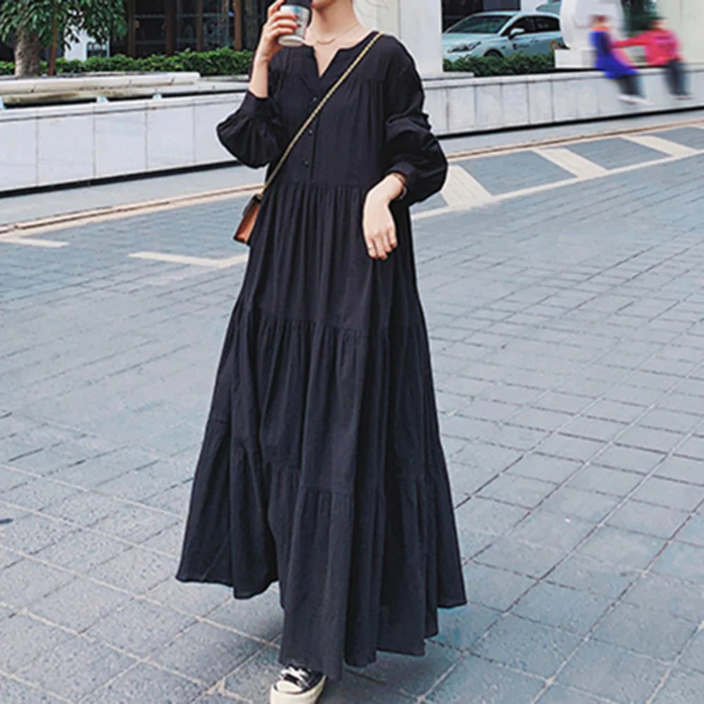 Retro Lantern Sleeve Women's Dress – Long Sleeve, Large Swing Design for a Vintage Look
