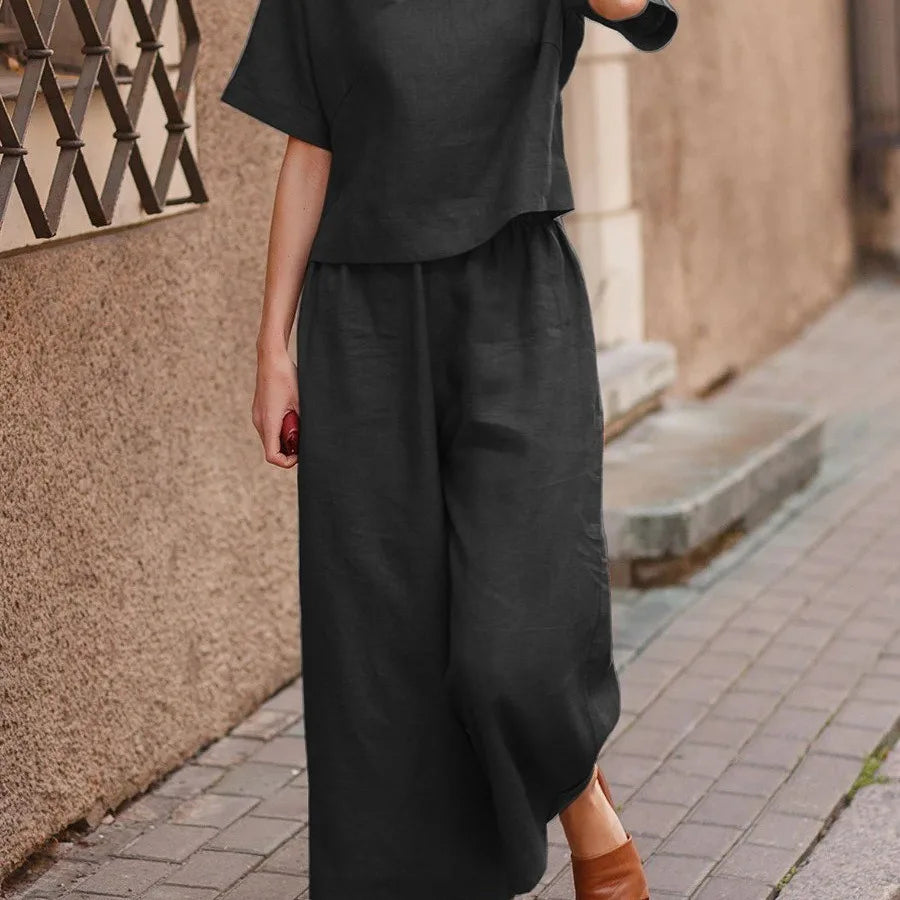 Women's Summer Two-Piece Set – Loose-Fit Top and Breathable Trousers