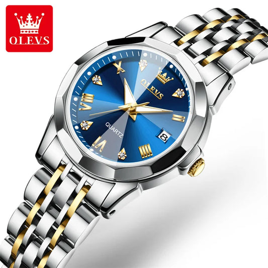OLEVS 9931 Women's Quartz Watch – Original Luxury Stainless Steel Dual Calendar Waterproof Ladies Wristwatch Sidone