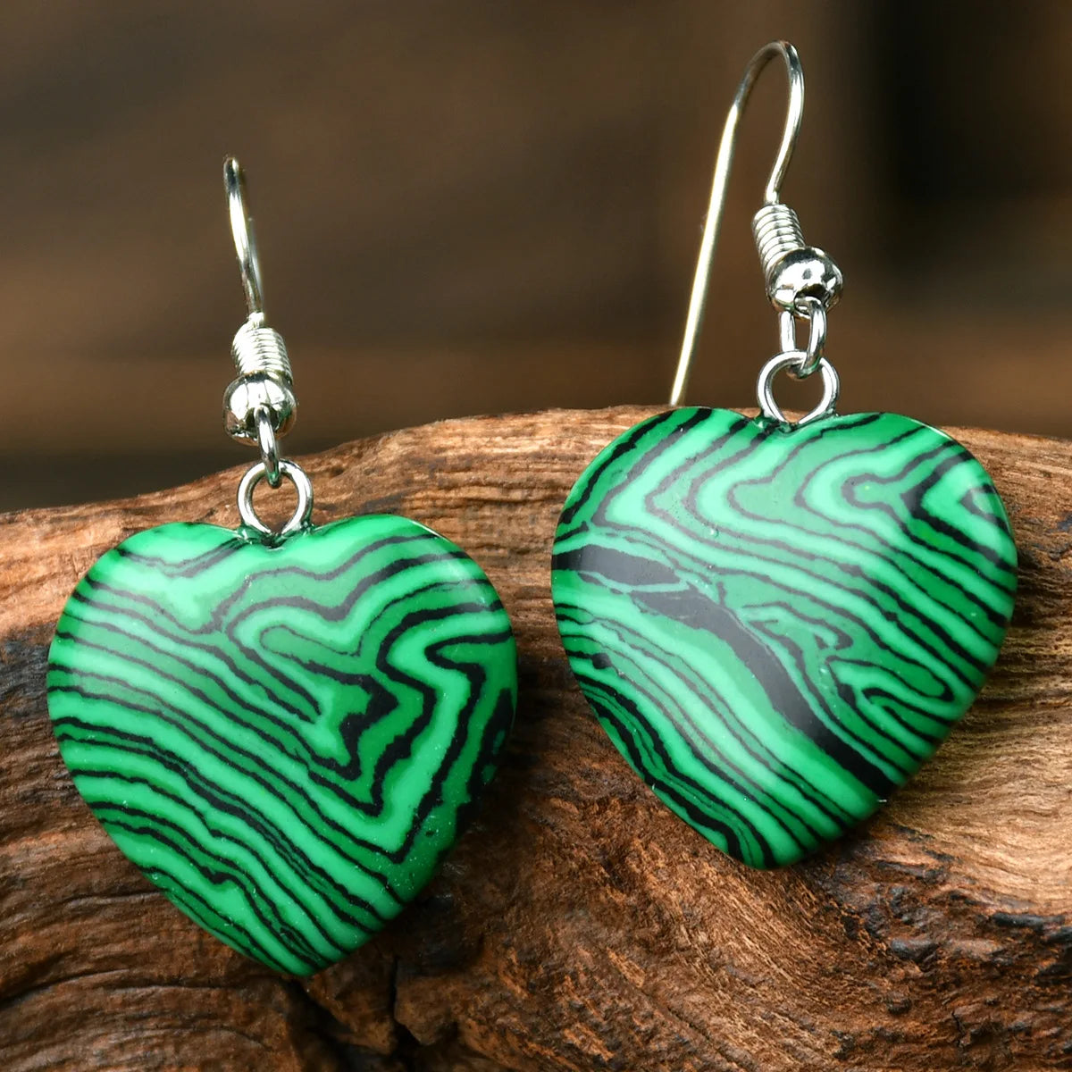 Natural Stone Dangle Earrings – Turquoise, Amethyst, Tiger Eye Heart Design, Handmade Jewelry for Women