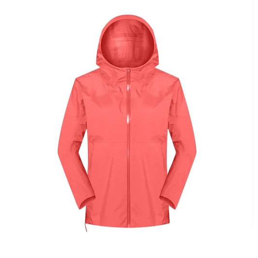 Women's Windproof Waterproof Hooded Jacket – Zip-Up High Neck Outdoor Jacket for Hiking, Climbing, and Adventure with Pockets Jackie