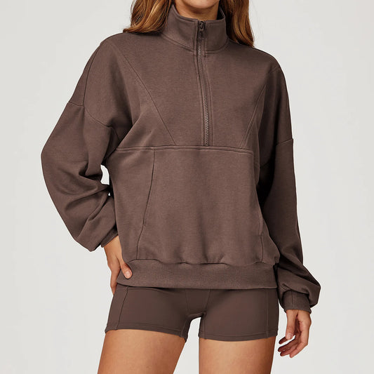 Women's Half-Zip Stand Collar Sweatshirt – Soft, Skin-Friendly, Windproof Yoga & Gym Top for Outdoor Wear Krizette