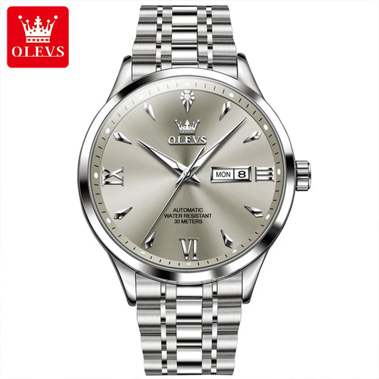 OLEVS 9956 Men's Automatic Watch - Stainless Steel, Waterproof, Mechanical, Double Calendar, Business Style