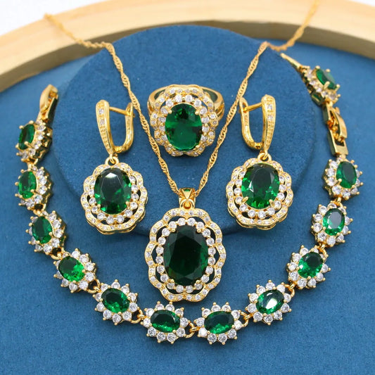 Rainbow Stones Gold Jewelry Set for Women – Bracelet, Earrings, Necklace, and Ring | Perfect Gift for Parties & Birthdays Priscille