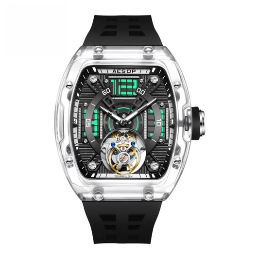 AESOP 7043 Men’s Tourbillon Tonneau Watch – Transparent Automatic Mechanical, Luminous, Waterproof