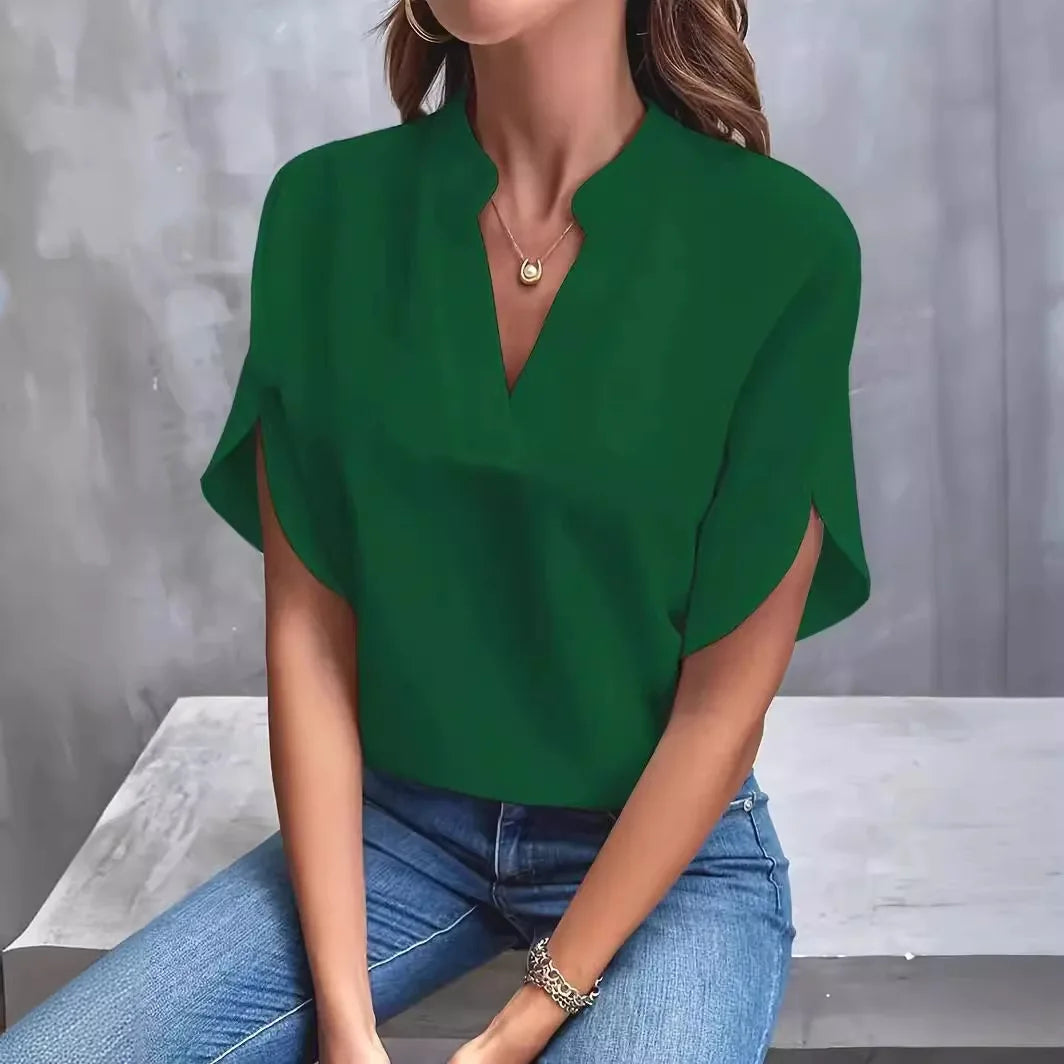 Women's V-Neck Short Sleeve Loose Fit Blouse