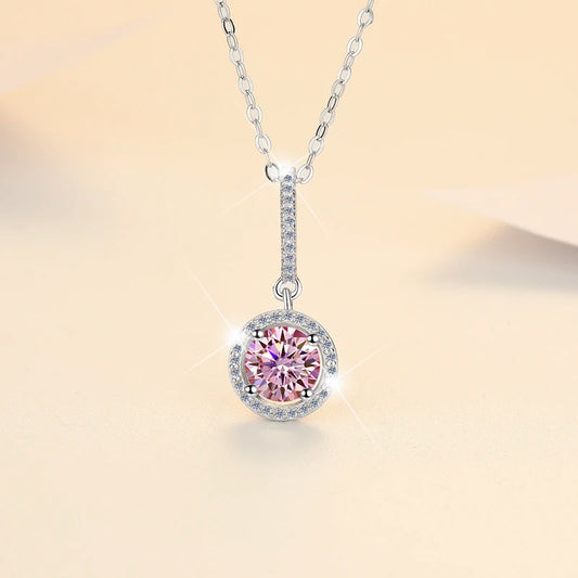 Fine Jewelry: Valentine’s Gift S925 Sterling Silver Necklace with Pink VVS1 Moissanite Diamond Pendant