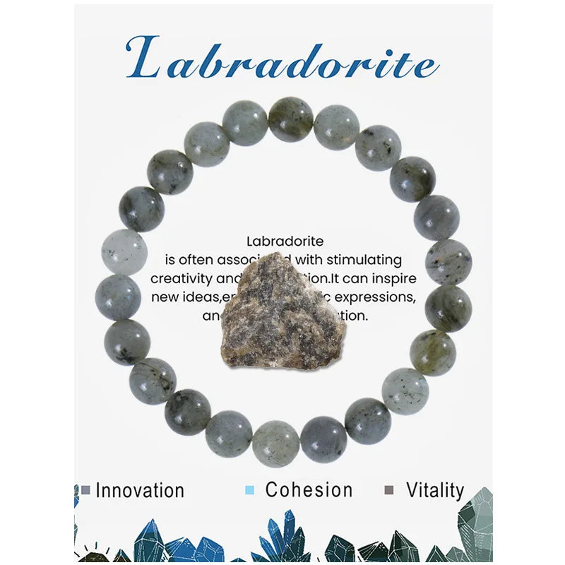 8mm Blue Apatite Natural Stone Beaded Bracelet | Handmade Geometric Elastic Crystal Jewelry for Health & Wellness Elysia