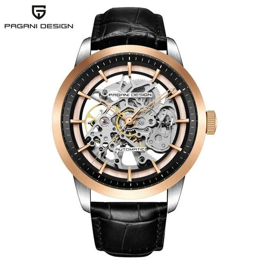PAGANI DESIGN 1638 Men's Skeleton Watch - Luxury Mechanical Wristwatch, Hollow Dial, Leather Strap, Stylish Relogio Masculino